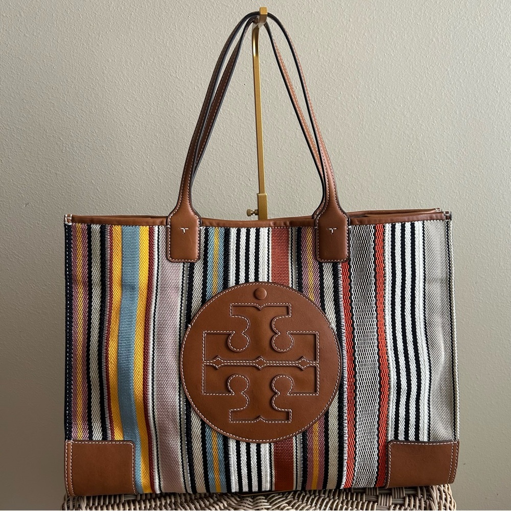 Tory Burch Ella Webbing Patchwork Tote.